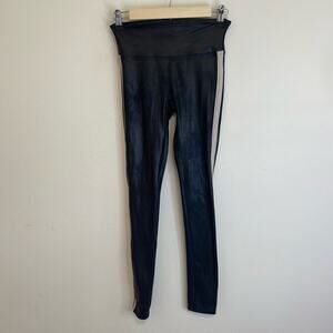 Spanx Women's Faux Leather Leggings Stripe Black High Rise Biker Grunge Small